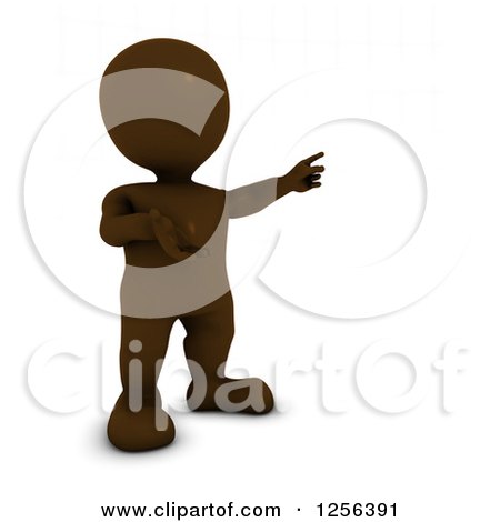 Clipart of a 3d Brown Man Presenting - Royalty Free Vector Illustration by KJ Pargeter