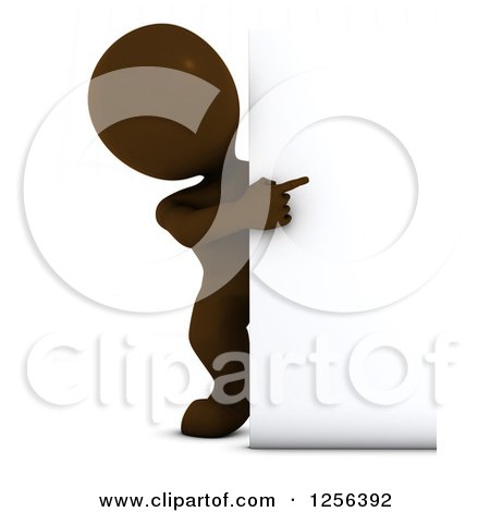 Clipart of a 3d Brown Man Presenting a Sign - Royalty Free Vector Illustration by KJ Pargeter