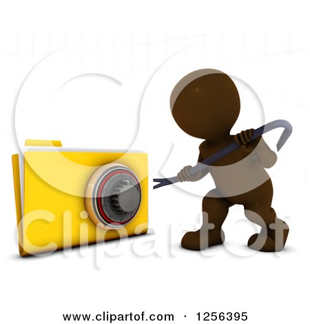 Clipart of a 3d Brown Man Hacking into a Secure File - Royalty Free Vector Illustration by KJ Pargeter