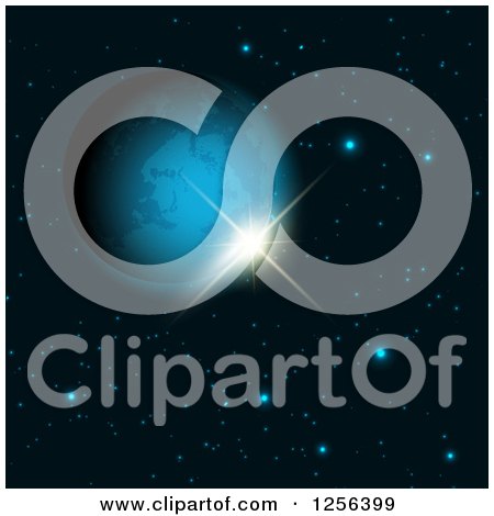 Clipart of a 3d Fictional Earth like Planet and Stars - Royalty Free Vector Illustration by KJ Pargeter