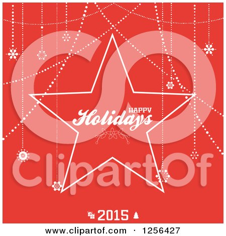 Clipart of a Red Happy Holidays Star with Snowflakes and 2015 - Royalty Free Vector Illustration by elaineitalia