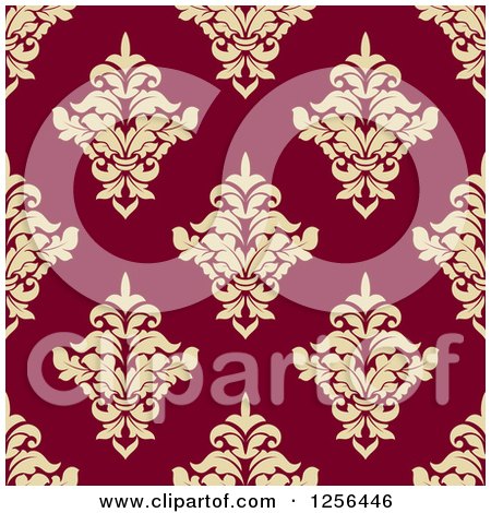Clipart of a Seamless Tan and Red Damask Pattern Background - Royalty Free Vector Illustration by Vector Tradition SM