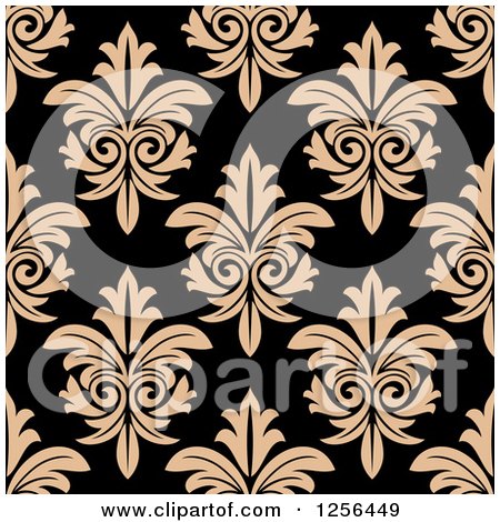 Clipart of a Seamless Tan and Black Damask Pattern Background - Royalty Free Vector Illustration by Vector Tradition SM