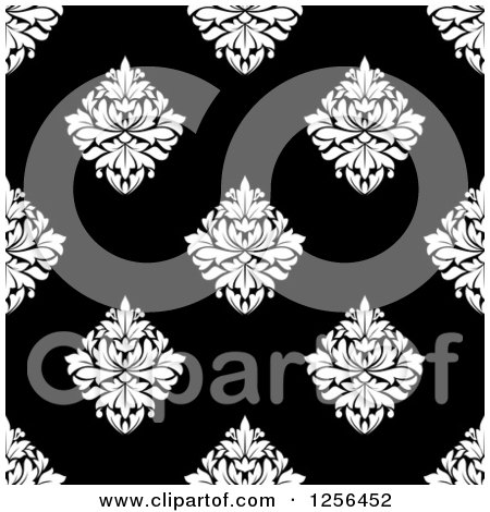 Clipart of a Seamless Black and White Damask Pattern Background - Royalty Free Vector Illustration by Vector Tradition SM