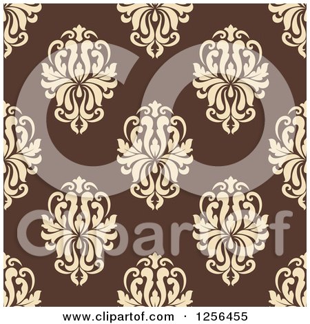 Clipart of a Seamless Brown Damask Pattern Background - Royalty Free Vector Illustration by Vector Tradition SM