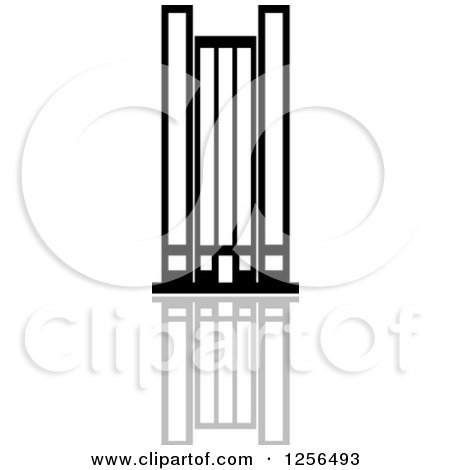 Clipart of a Black and White Skyscraper Building with a Reflection - Royalty Free Vector Illustration by Vector Tradition SM