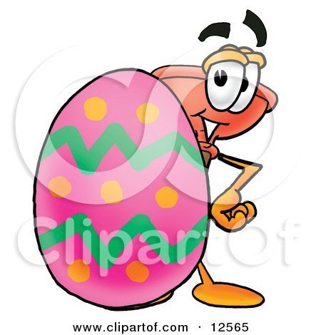 Clipart Picture of a Sink Plunger Mascot Cartoon Character Standing Beside an Easter Egg by Mascot Junction