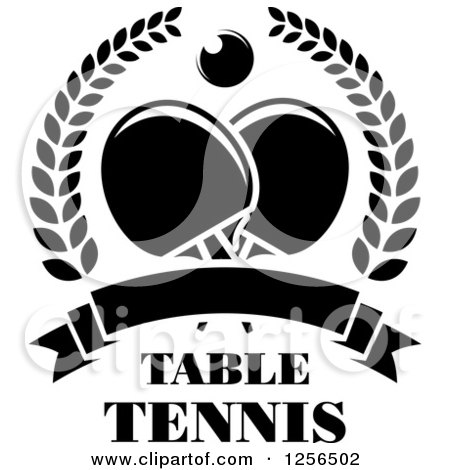 Clipart of a Black and White Ping Pong Ball and Paddles in a Wreath over Table Tennis Text - Royalty Free Vector Illustration by Vector Tradition SM