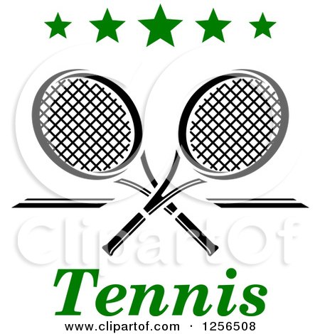 Clipart of Crossed Tennis Rackets with Stars and Text - Royalty Free Vector Illustration by Vector Tradition SM