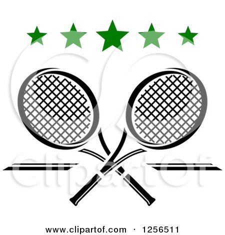 Clipart of Crossed Tennis Rackets with Stars - Royalty Free Vector Illustration by Vector Tradition SM