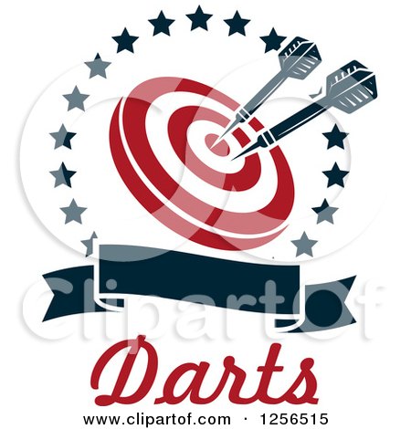 Clipart of Darts in a Target Inside a Star Circle with a Banner and Text - Royalty Free Vector Illustration by Vector Tradition SM