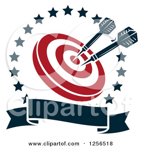 Clipart of Darts in a Target Inside a Star Circle with a Banner - Royalty Free Vector Illustration by Vector Tradition SM