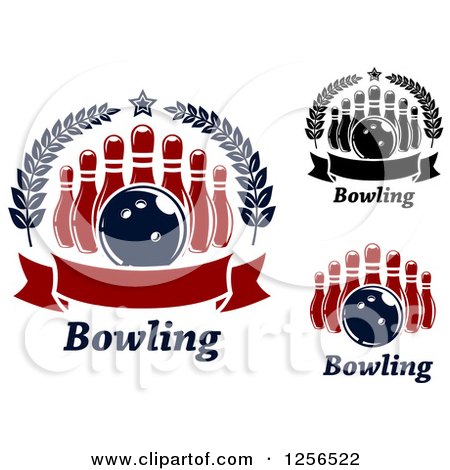 Clipart of Bowling Balls and Pins with Text - Royalty Free Vector Illustration by Vector Tradition SM