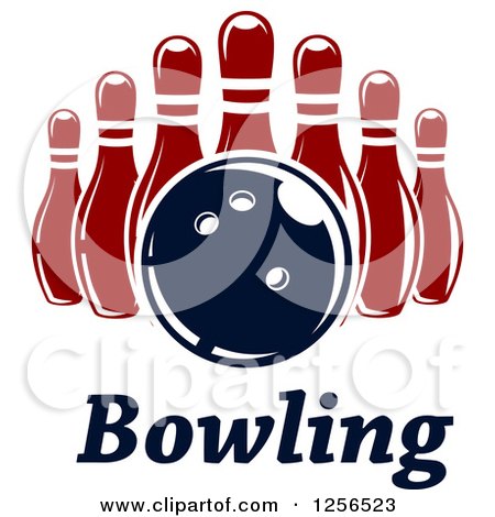 Clipart of a Bowling Ball and Pins over Text - Royalty Free Vector Illustration by Vector Tradition SM
