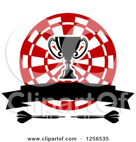 Clipart of a Trophy Cup and Banner over a Target and Darts - Royalty Free Vector Illustration by Vector Tradition SM