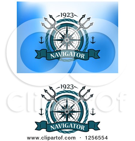 Clipart of Nautical Labels with Anchors, Compasses, Tridents and Ropes - Royalty Free Vector Illustration by Vector Tradition SM
