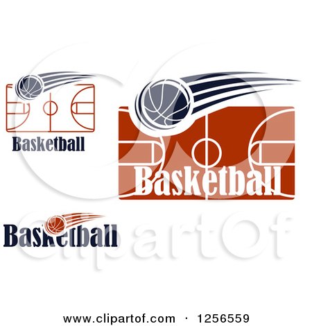 Clipart of Basketballs Flying over Courts - Royalty Free Vector Illustration by Vector Tradition SM