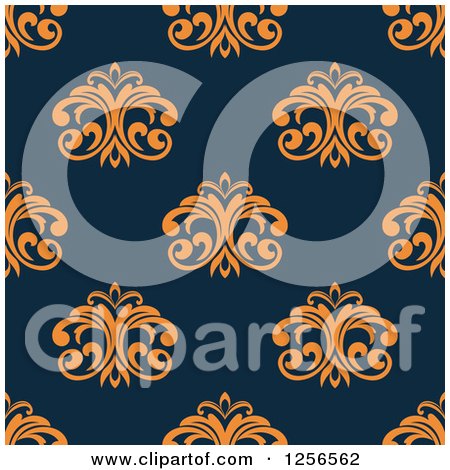 Clipart of a Seamless Orange and Blue Floral Pattern - Royalty Free Vector Illustration by Vector Tradition SM