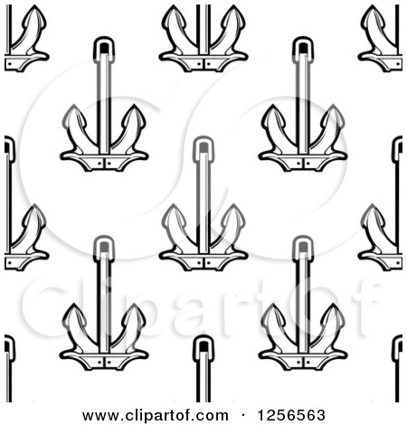 Clipart of a Seamless Black and White Pattern of Anchors - Royalty Free Vector Illustration by Vector Tradition SM