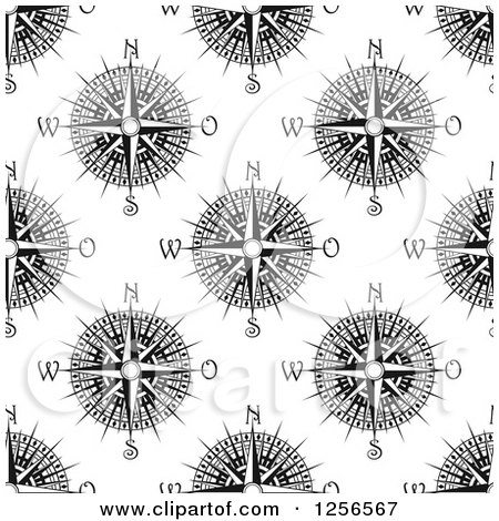 Clipart of a Seamless Pattern Background of Black and White Compasses - Royalty Free Vector Illustration by Vector Tradition SM
