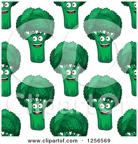 Clipart of a Seamless Background Pattern of Happy Broccoli - Royalty Free Vector Illustration by Vector Tradition SM