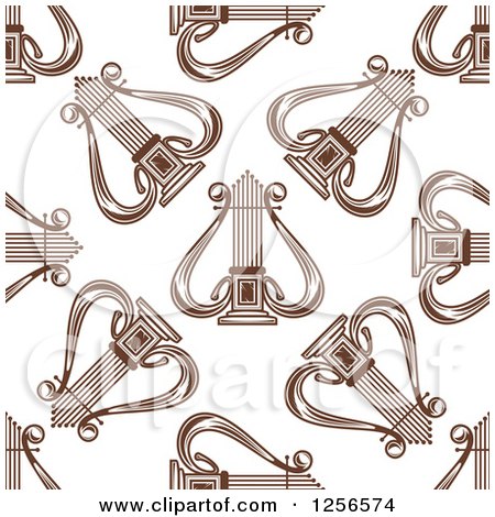Clipart of a Seamless Brown Harp or Lyre Music Pattern Background - Royalty Free Vector Illustration by Vector Tradition SM
