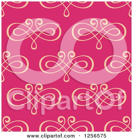Clipart of a Seamless Background Pattern of Swirls on Pink - Royalty Free Vector Illustration by Vector Tradition SM