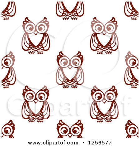 Clipart of a Seamless Background Pattern of Brown Owls - Royalty Free Vector Illustration by Vector Tradition SM