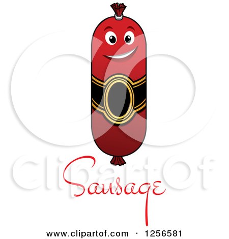Clipart of a Happy Sausage and Text - Royalty Free Vector Illustration by Vector Tradition SM
