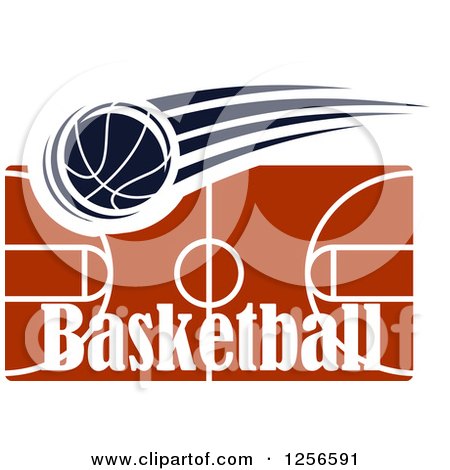 Clipart of a Basketball Flying over a Court with Text - Royalty Free Vector Illustration by Vector Tradition SM