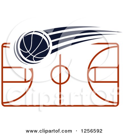 Clipart of a Basketball Flying over a Court - Royalty Free Vector Illustration by Vector Tradition SM