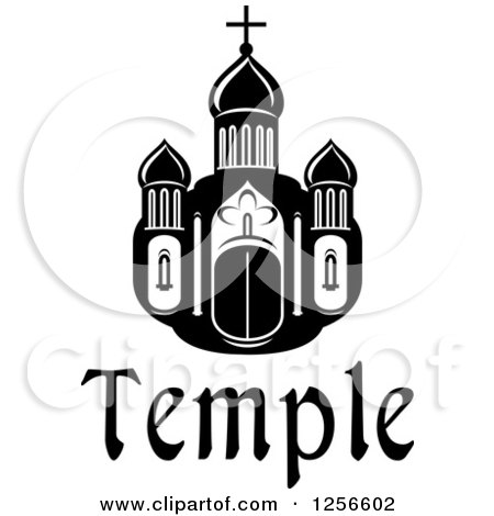 Clipart of a Black and White Temple Building with Text - Royalty Free Vector Illustration by Vector Tradition SM