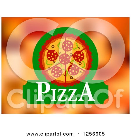 Clipart of a Pizza Pie and Text over Blur - Royalty Free Vector Illustration by Vector Tradition SM