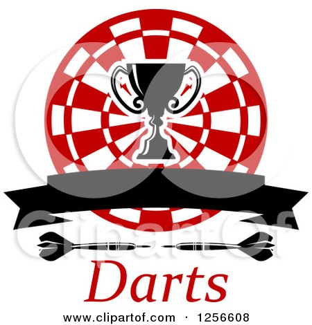 Clipart of a Trophy Cup and Banner over a Target Darts and Text - Royalty Free Vector Illustration by Vector Tradition SM