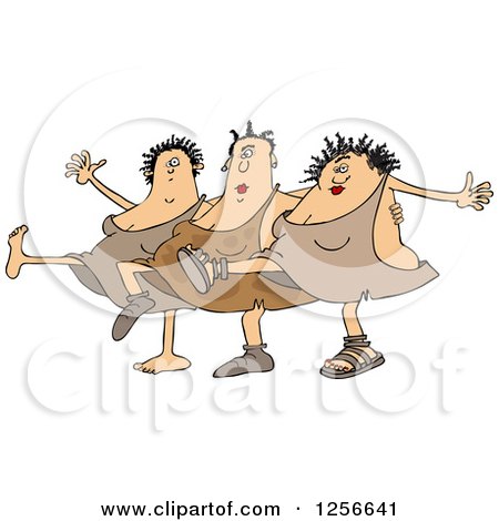 Clipart of Cave Women Dancing the Can Can - Royalty Free Vector Illustration by djart