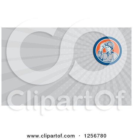 Clipart of a Retro Male Builder Tipping His Hardhat Business Card Design - Royalty Free Illustration by patrimonio