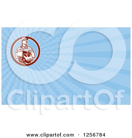 Clipart of a Retro Delivery Man and Truck Business Card Design - Royalty Free Illustration by patrimonio