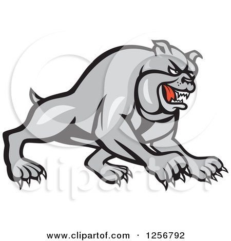 Clipart of a Cartoon Gray Guard Bulldog Charging - Royalty Free Vector Illustration by patrimonio
