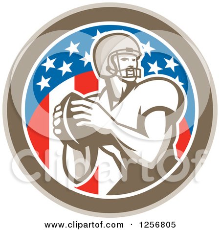 Clipart of a Retro American Football Player Throwing in a Flag Circle - Royalty Free Vector Illustration by patrimonio