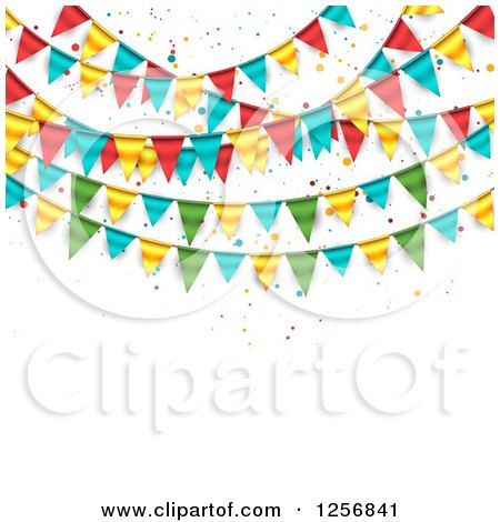 Clipart of a Party Background with Colorful Bunting Flags on White Text Space - Royalty Free Vector Illustration by vectorace