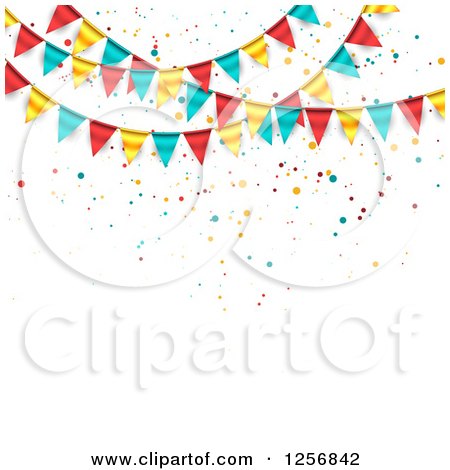 Clipart of a Party Background with Colorful Bunting Flags on White Text Space - Royalty Free Vector Illustration by vectorace