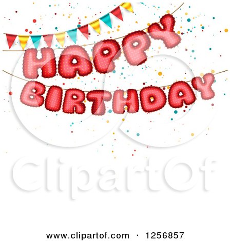 Clipart of a Festive Party Bunting Flag Banner over White with Text Space and Happy Birthday Text - Royalty Free Vector Illustration by vectorace