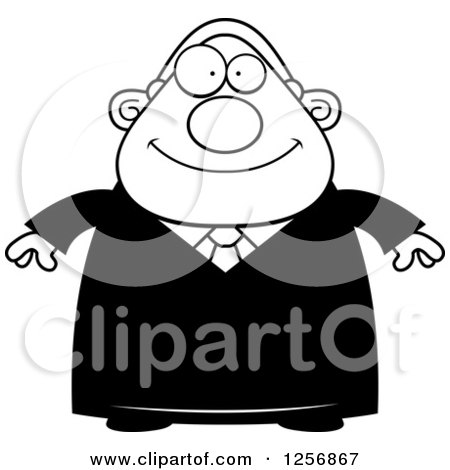 Clipart of a Black and White Happy Chubby Male Judge - Royalty Free Vector Illustration by Cory Thoman