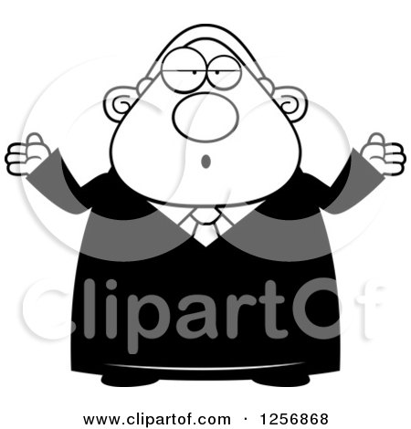 Clipart of a Black and White Careless Shrugging Chubby Male Judge - Royalty Free Vector Illustration by Cory Thoman