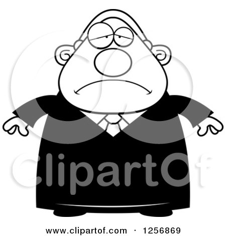 Clipart of a Black and White Sad Depressed Chubby Male Judge - Royalty Free Vector Illustration by Cory Thoman