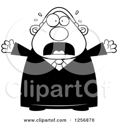 Clipart of a Black and White Scared Screaming Chubby Male Judge - Royalty Free Vector Illustration by Cory Thoman