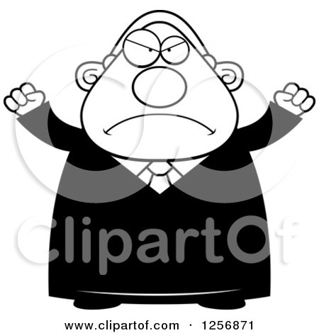 Clipart of a Black and White Mad Chubby Male Judge Waving His Fists - Royalty Free Vector Illustration by Cory Thoman