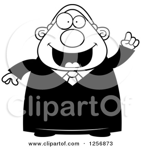 Clipart of a Black and White Chubby Male Judge with an Idea - Royalty Free Vector Illustration by Cory Thoman