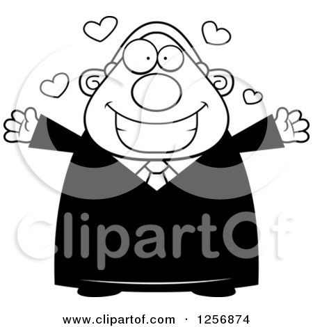 Clipart of a Black and White Loving Chubby Male Judge Wanting a Hug - Royalty Free Vector Illustration by Cory Thoman