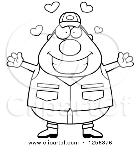 Clipart of a Black and White Loving Chubby Male Hunter Wanting a Hug - Royalty Free Vector Illustration by Cory Thoman